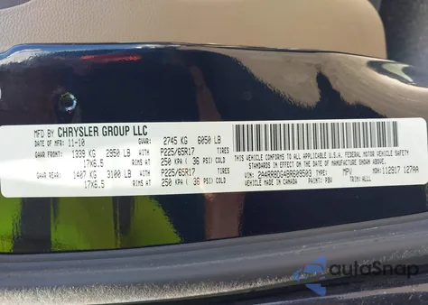 2011 Chrysler Town & Country Touring L из США, поврежденный, VIN 2A4RR8DG4BR609503